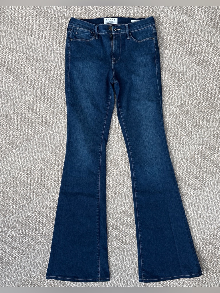 Frame Denim Le High Flare Jeans Size 27 $238 Stretch Blue Wash